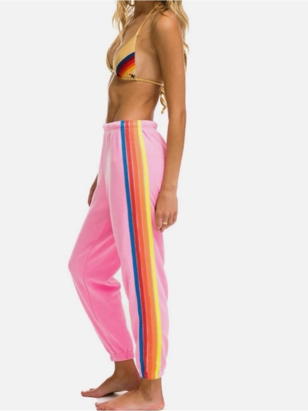 AVIATOR NATION 5 Stripe Sweatpant in Neon Pink Womens Retro Lounge 70s Beach